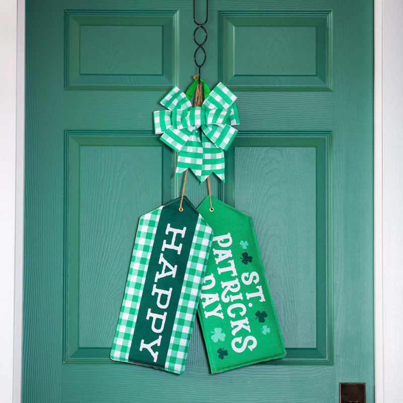 Green Plaid Door Tag Bow, 13"x1.5"x18"inches