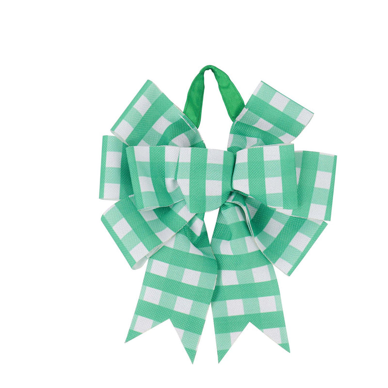 Green Plaid Door Tag Bow, 13"x1.5"x18"inches