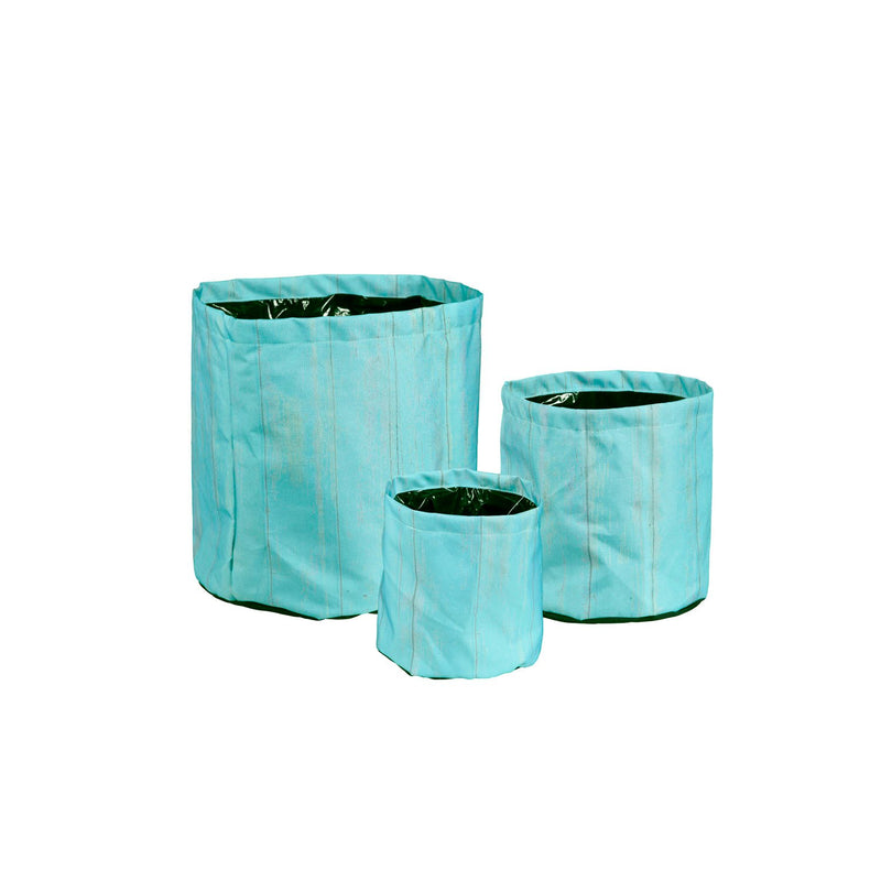 Blue Wood Plank Round Fabric Planters, Set of 3, 13"x13"x13"inches