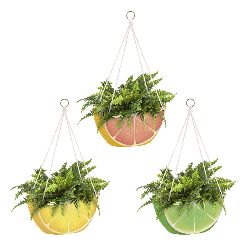 Evergreen Flag,Citrus Fruit Hanging Fabric Planters, Set of 3,10.5x6x2 Inches
