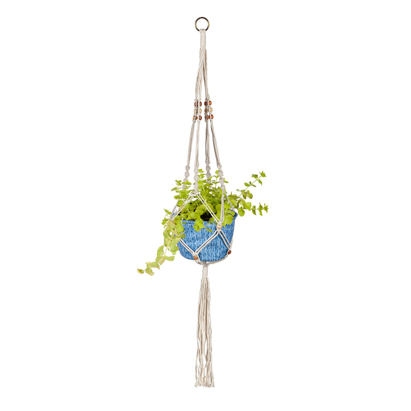 Evergreen Flag,Olivia Fabric Planter with Macrame Holder, Blue,7x7x38 Inches