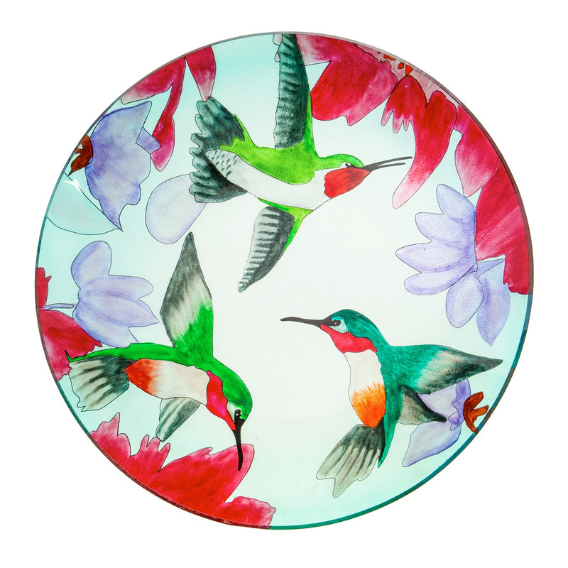 16" Glass Bird Bath w/Stand, Busy Hummingbirds,2gb1166
