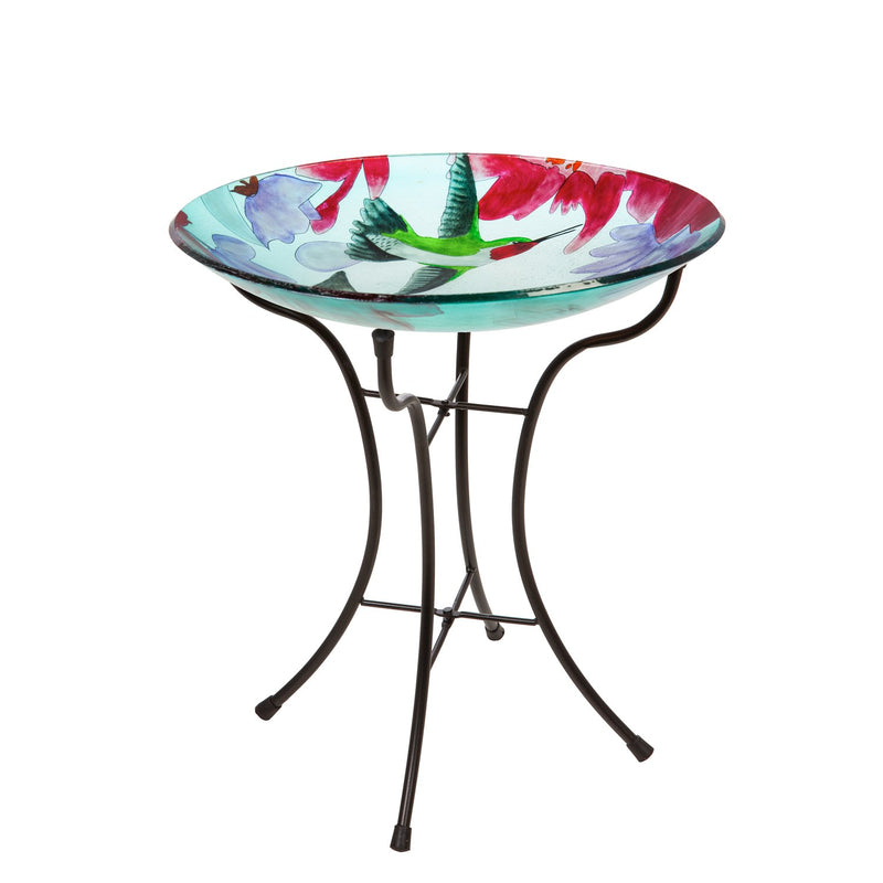 16" Glass Bird Bath w/Stand, Busy Hummingbirds,2gb1166