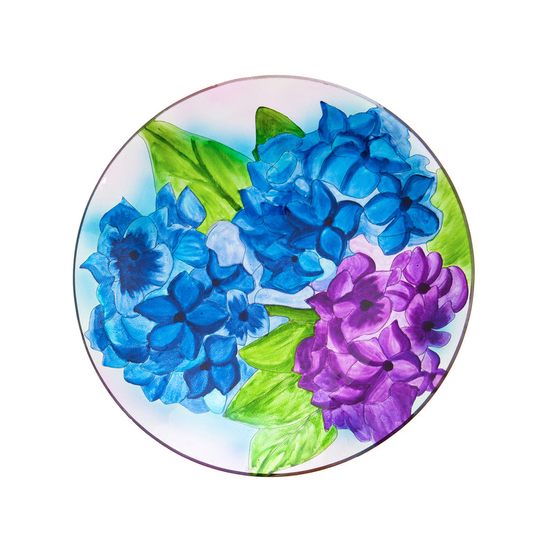 16" Glass Bird Bath w/Stand, Blooming Hydrangea,2gb1167