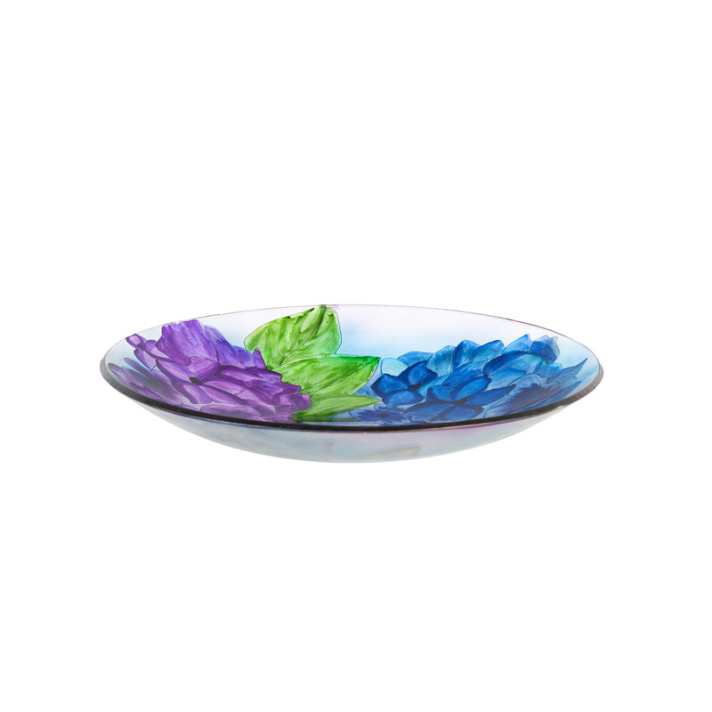 16" Glass Bird Bath w/Stand, Blooming Hydrangea,2gb1167