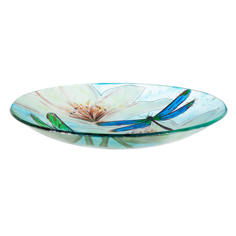 16" Glass Bird Bath w/Stand, Resting Dragonfly,2gb1168