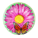 18" Solar Hand Painted Embossed Glass Bird Bath with Stand, Butterfly,2gb1186