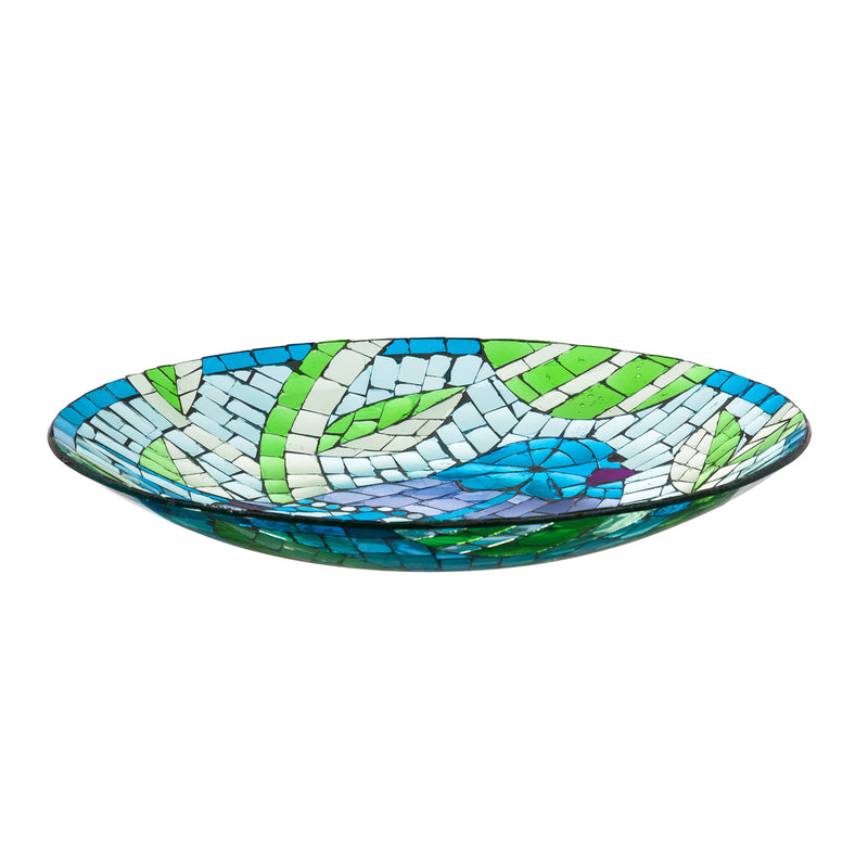 Evergreen 18" Translucent Mosaic Bird Bath, Peaceful Blue Bird, 18'' x 18'' x 2''