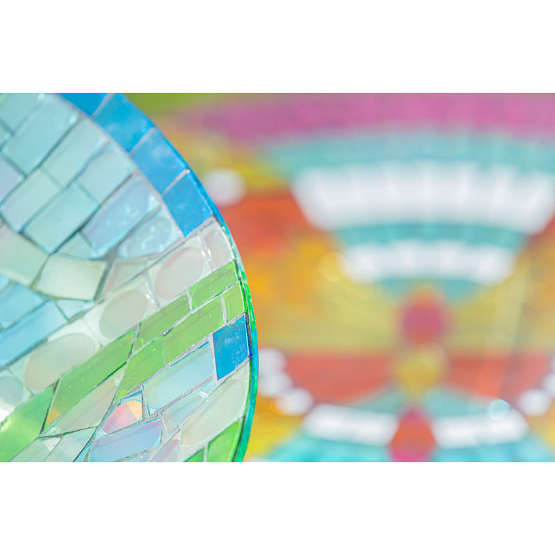 Evergreen 18" Translucent Mosaic Bird Bath, Peaceful Blue Bird, 18'' x 18'' x 2''