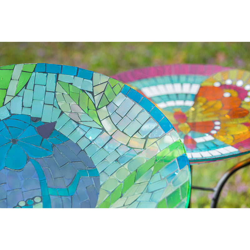 Evergreen 18" Translucent Mosaic Bird Bath, Peaceful Blue Bird, 18'' x 18'' x 2''