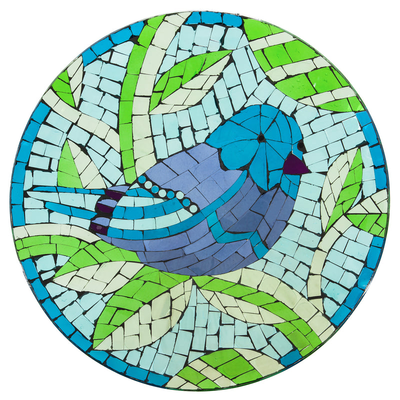 Evergreen 18" Translucent Mosaic Bird Bath, Peaceful Blue Bird, 18'' x 18'' x 2''