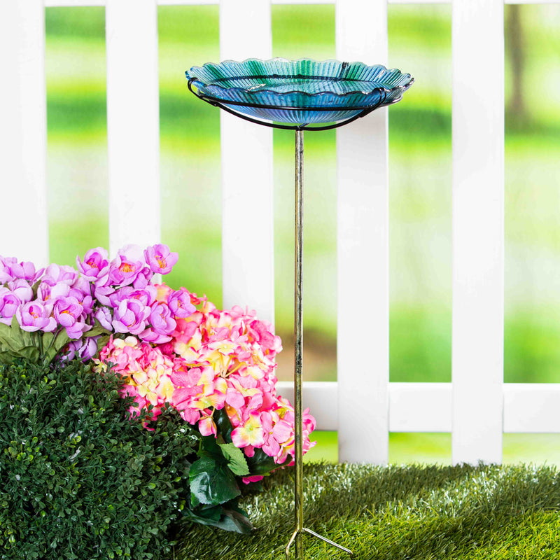 Evergreen Bird Bath,Birdbath on Stake, Sea Glass,11x11x26.75 Inches