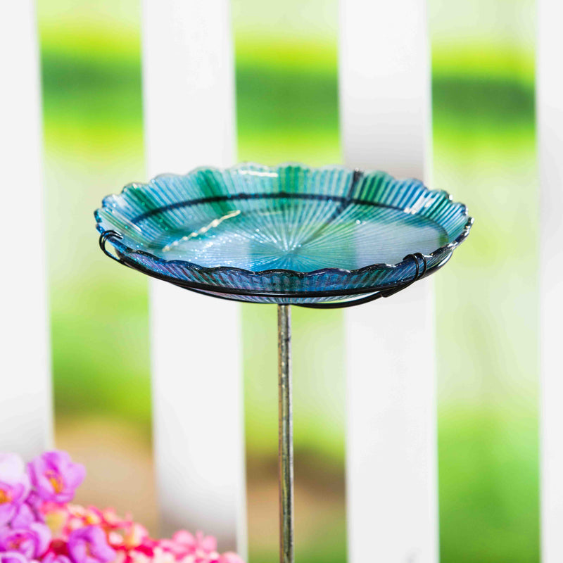 Evergreen Bird Bath,Birdbath on Stake, Sea Glass,11x11x26.75 Inches