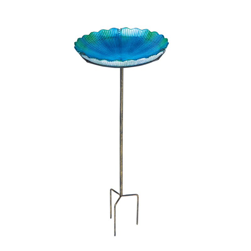 Evergreen Bird Bath,Birdbath on Stake, Sea Glass,11x11x26.75 Inches