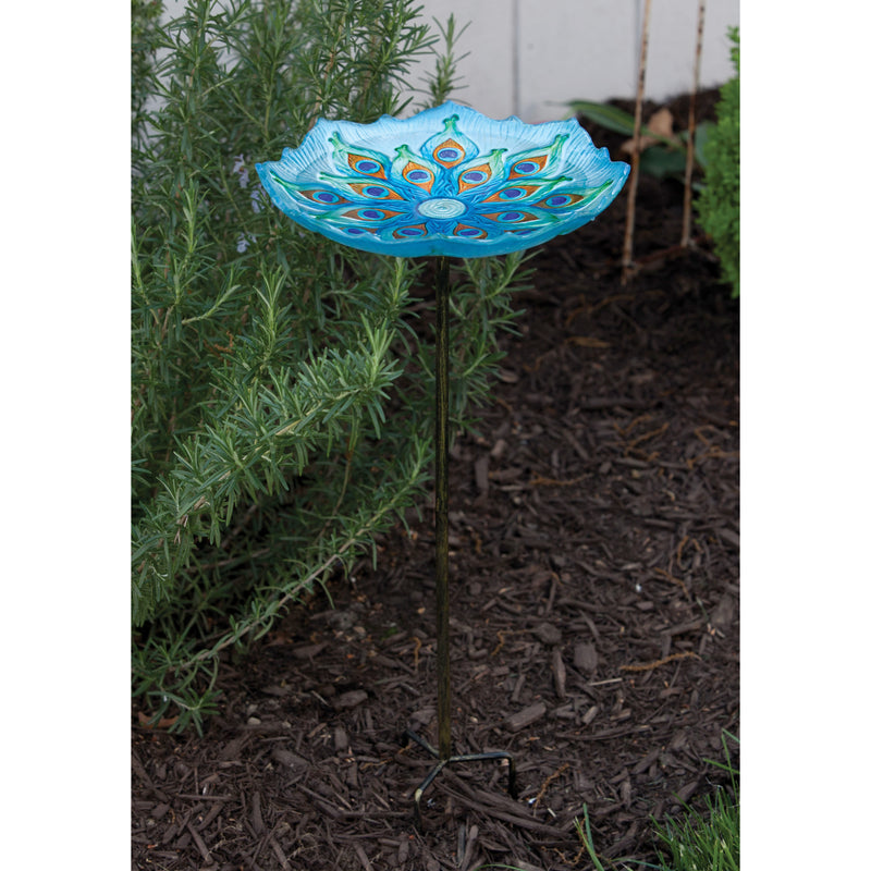 Evergreen Bird Bath,Birdbath on Stake, Peacock,11x11x26 Inches