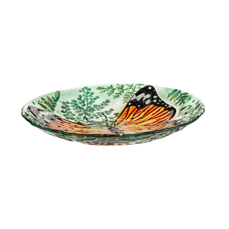 18" Hand Painted Bird Bath with Crushed Glass, Monarch,2gb6891