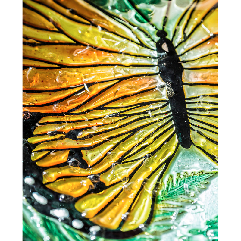 18" Hand Painted Bird Bath with Crushed Glass, Monarch,2gb6891