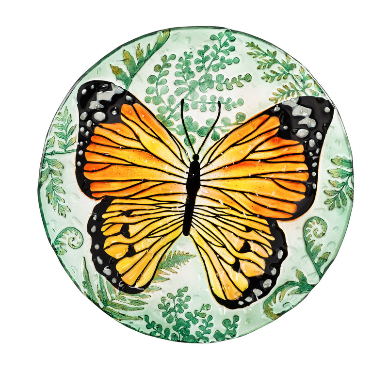 18" Hand Painted Bird Bath with Crushed Glass, Monarch,2gb6891