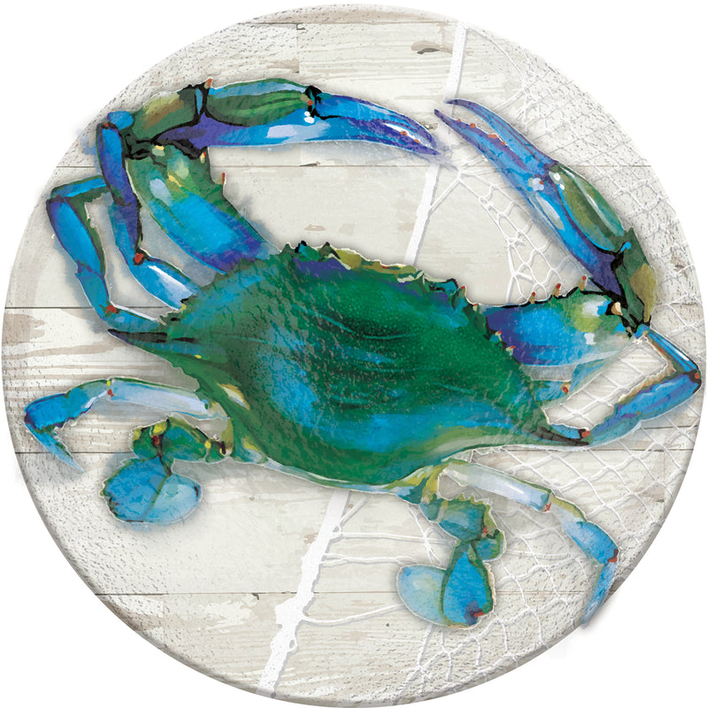 Evergreen Bird Bath,18" Hand Painted Embossed Glass Bird Bath, Blue Crab,18x18x1.97 Inches