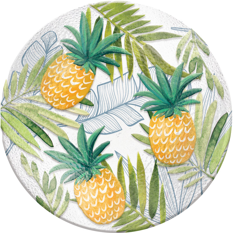 Evergreen 18" Hand Painted Embossed Glass Bird Bath, Tropical Pineapple, 18'' x 18'' x 2''