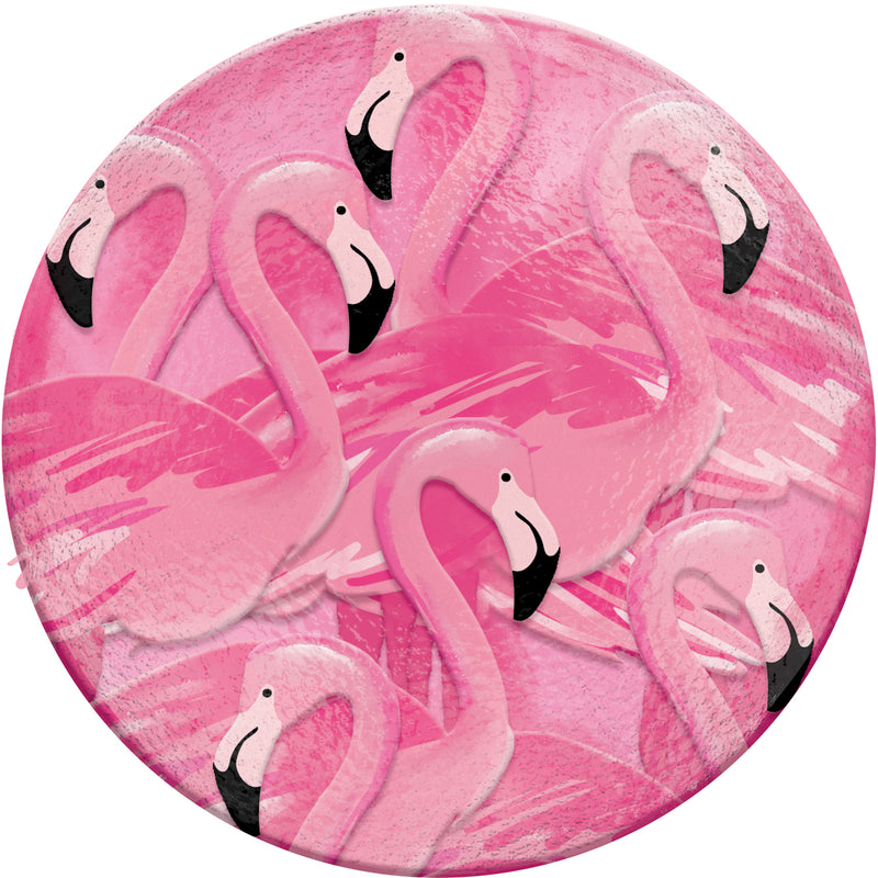Evergreen 18" Hand Painted Embossed Glass Bird Bath, Flamboyance of Flamingos, 18'' x 18'' x 2''