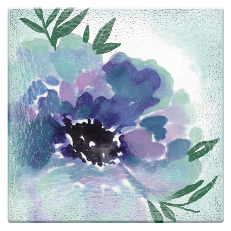 Evergreen 16.5" Hand Painted Embossed Square Glass Bird Bath, Purple Geranium, 16.5'' x 16.5'' x 2.4''