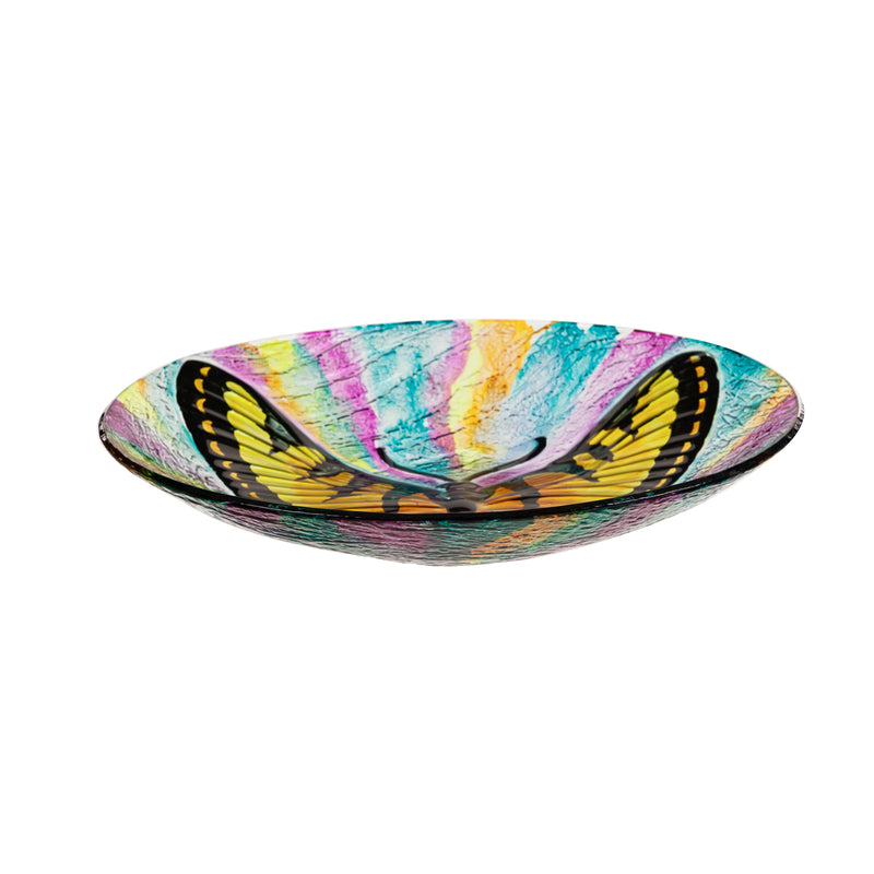 18" Hand Painted Glass Bird Bath with Oil Paint Finish, Butterfly,2gb6901