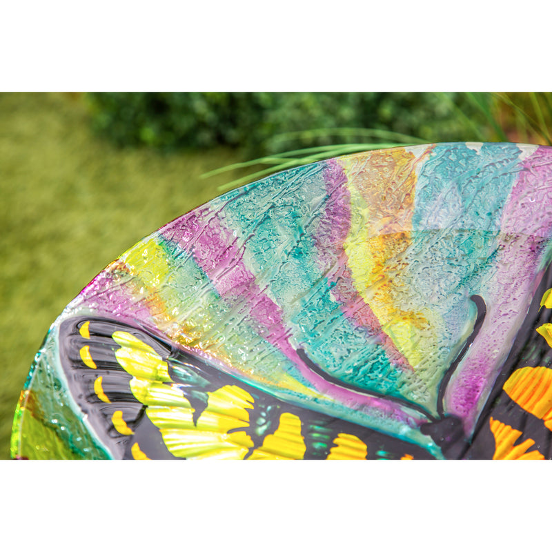 Evergreen 18" Hand Painted Glass Bird Bath with Oil Paint Finish, Butterfly, 18'' x 18'' x 2''
