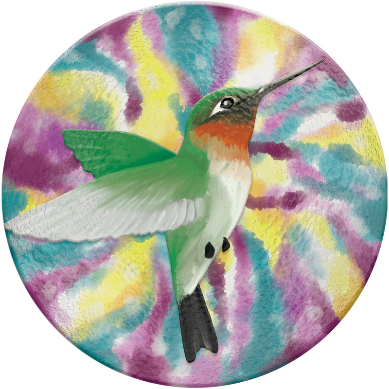 Evergreen 18" Hand Painted Glass Bird Bath with Oil Paint Finish, Hummingbird, 18'' x 18'' x 2''