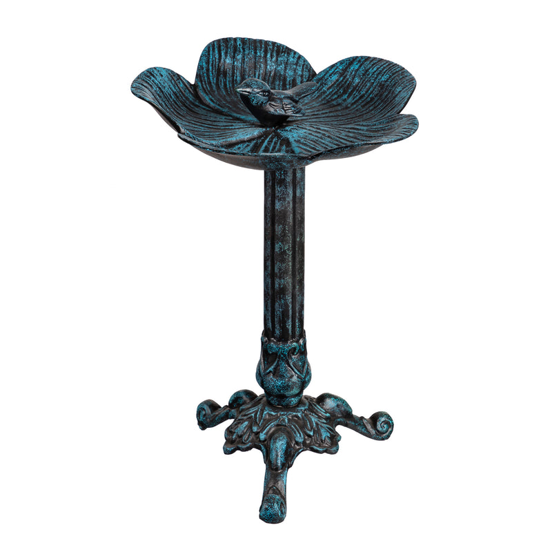 11" Metal Blue Bird Bath with Perched Bird,2gb6906
