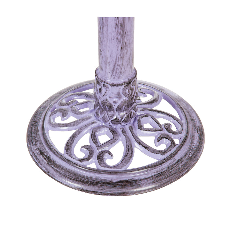 Evergreen 16" Metal Purple Floral Bird Bath with Perched Bird, 15.5'' x 16'' x 20''