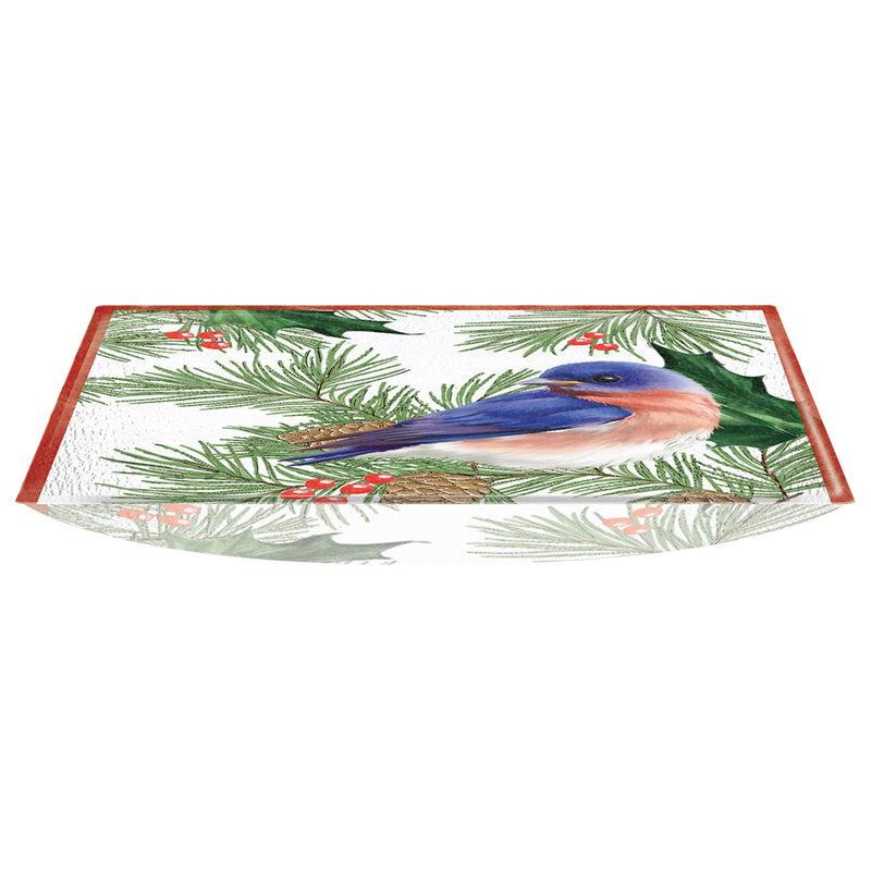 16.5" Hand Painted Embossed Square Glass Bird Bath, Holiday Blue Bird, 16.5"x16.5"x2.36"inches