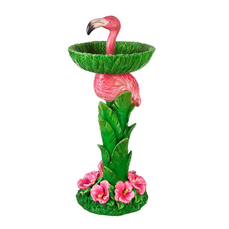 27.5"H Resin Redestal Flamingo Bird Bath, 12"x12"x27.5"inches