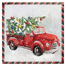 16.5" Hand Painted Embossed Square Glass Bird Bath, Winter Farm Truck,2gb6942