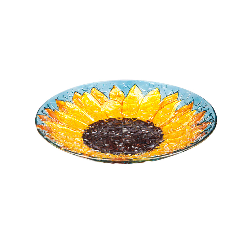 Evergreen Sunfower 18" Birdbath with Crushed Glass Look, 18'' x 2.5'' x 18''