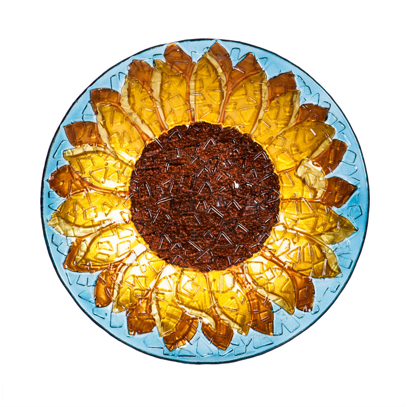 Evergreen Sunfower 18" Birdbath with Crushed Glass Look, 18'' x 2.5'' x 18''