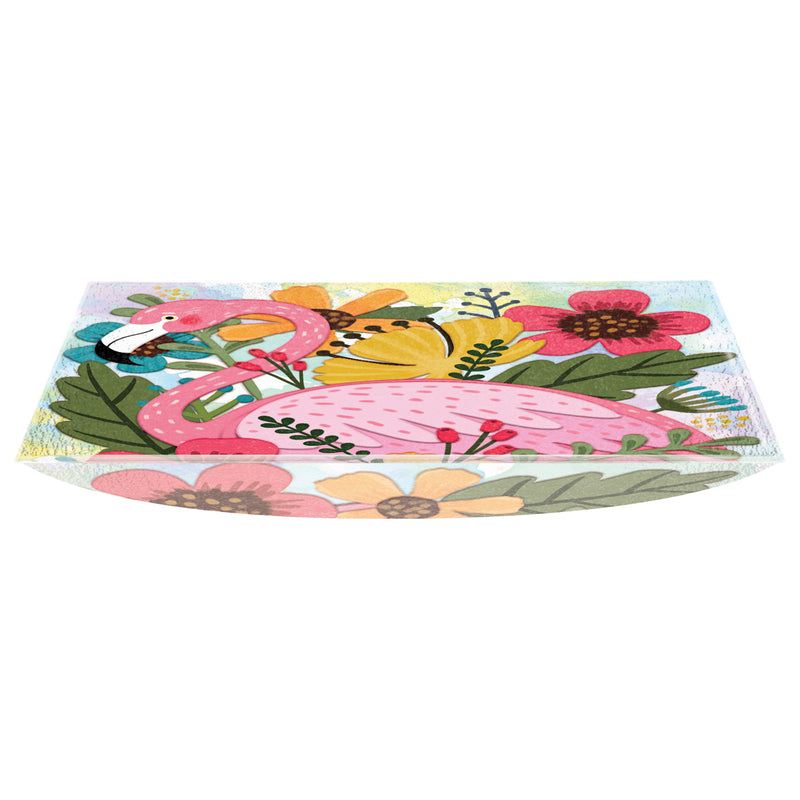 16.5" Hand Painted Embossed Square Glass Bird Bath, Flamingo,2gb6957