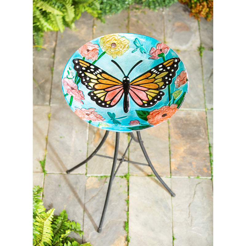 18" Glitter Hand Painted and Embossed Bird Bath, Butterfly,2gb6961