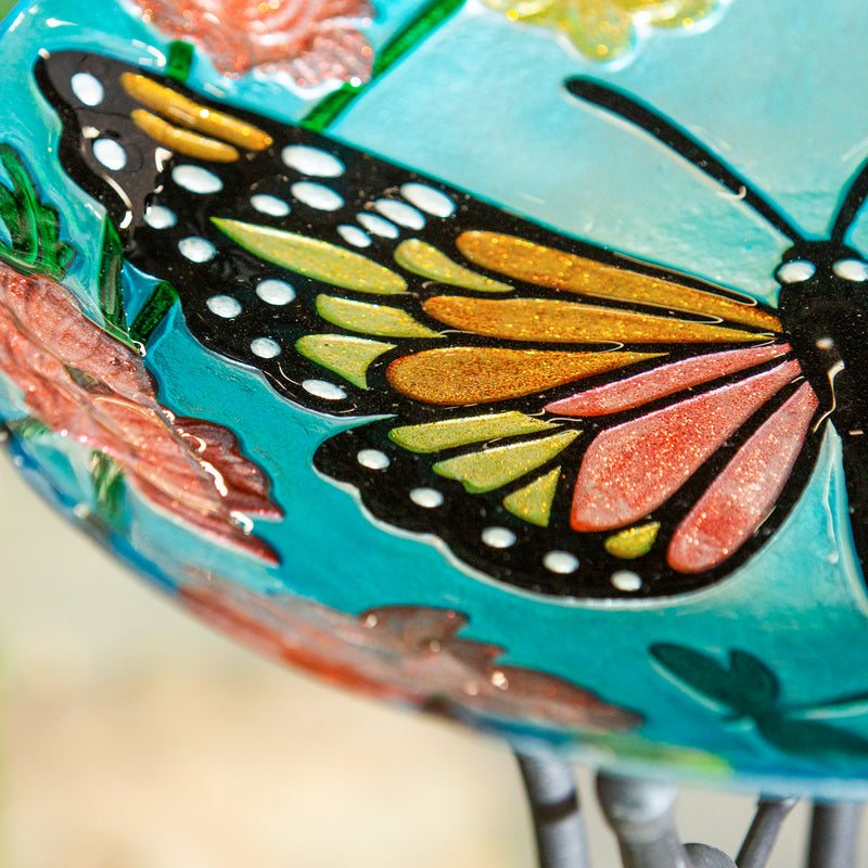 18" Glitter Hand Painted and Embossed Bird Bath, Butterfly, 18"x18"x1.97"inches