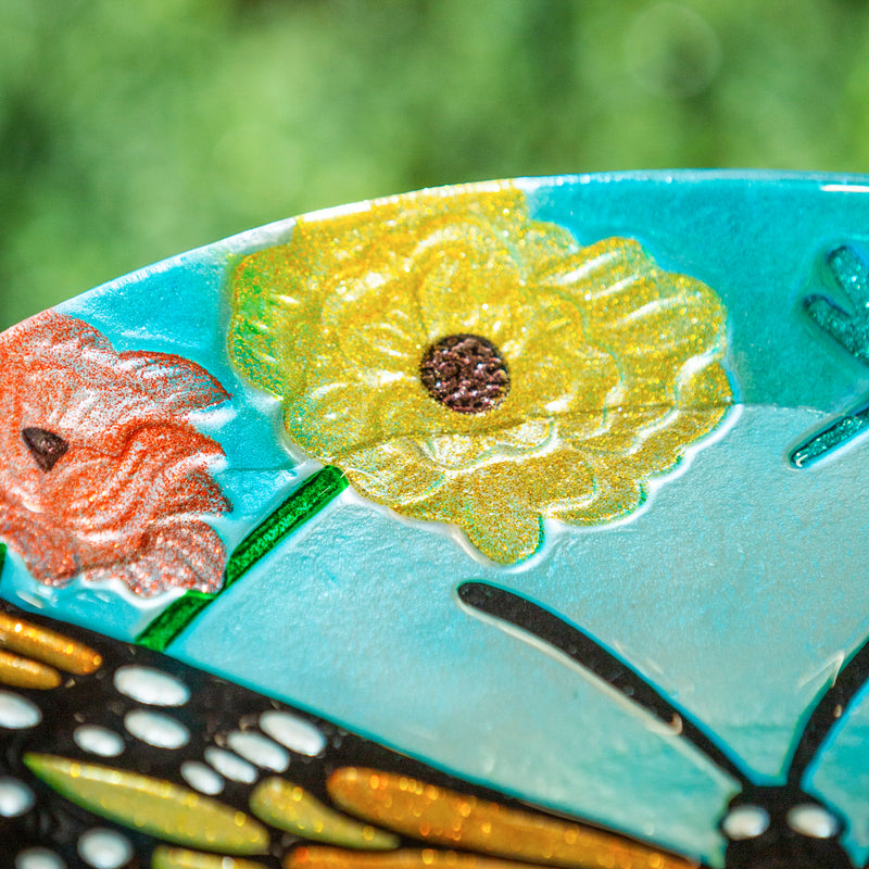 18" Glitter Hand Painted and Embossed Bird Bath, Butterfly, 18"x18"x1.97"inches