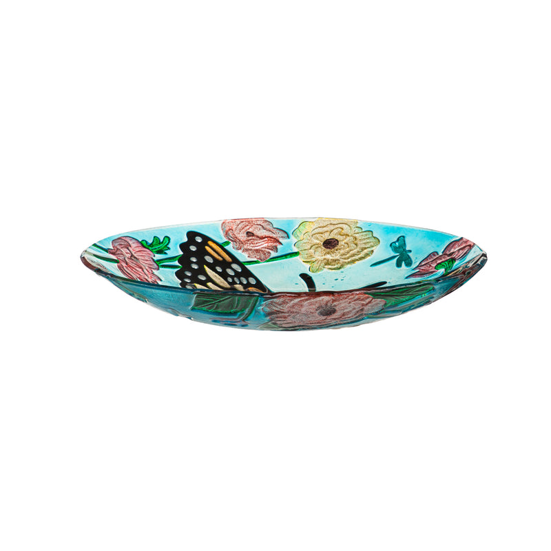 18" Glitter Hand Painted and Embossed Bird Bath, Butterfly, 18"x18"x1.97"inches