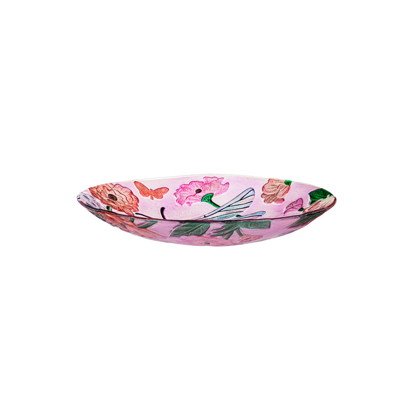 18" Glitter Hand Painted and Embossed Bird Bath, Dragonfly,2gb6962