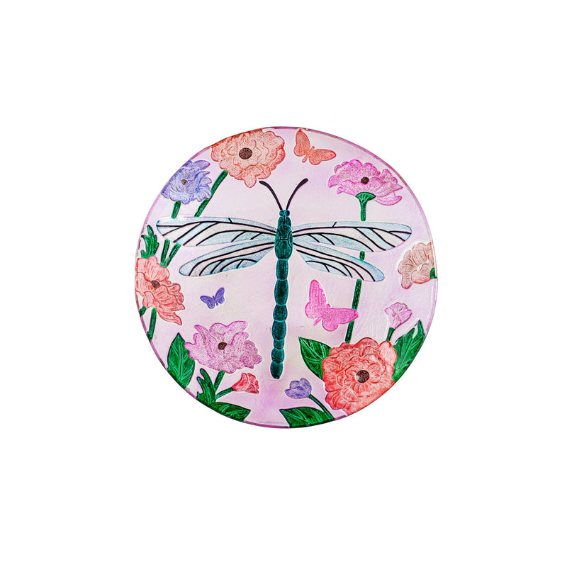 18" Glitter Hand Painted and Embossed Bird Bath, Dragonfly,2gb6962