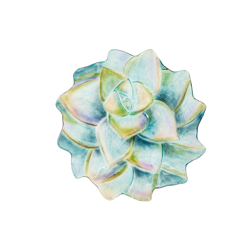 18" Hand Painted and Embossed Shaped Bird Bath, Succulent,2gb6966