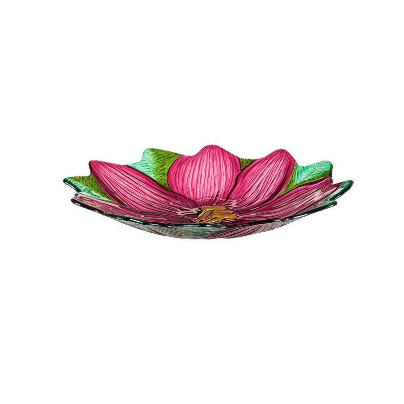 18" Hand Painted and Embossed Shaped Bird Bath, Pink Flower,2gb6967