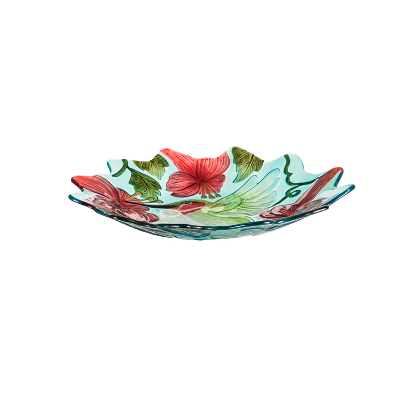 18" Hand Painted and Embossed Shaped Bird Bath, Hummingbird, 18"x18"x2.36"inches