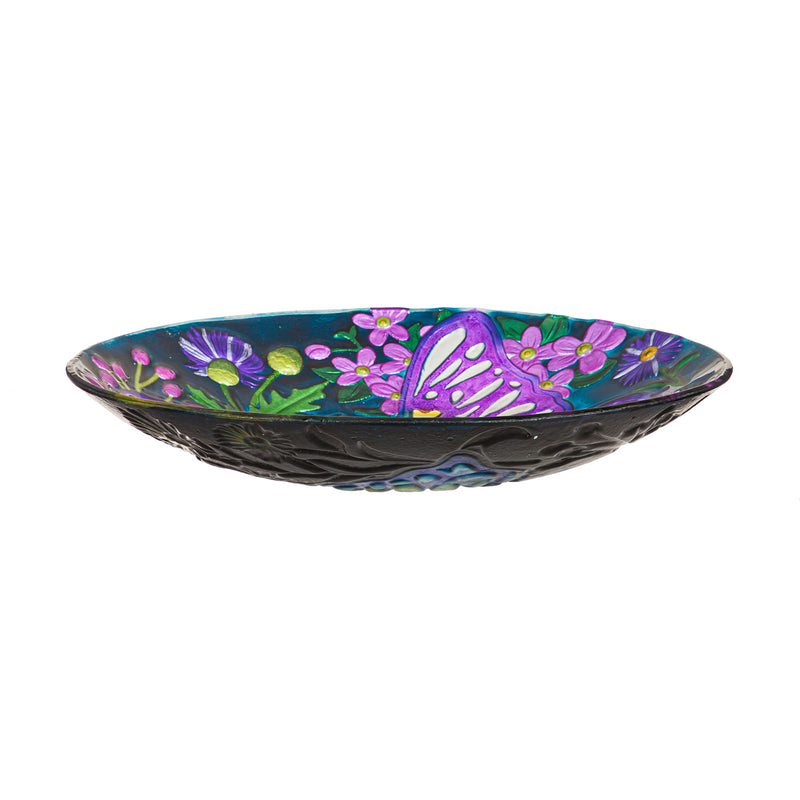 18" Hand Painted and Embossed Bird Bath, Butterfly Meadow, 18.11"x18.11"x1.57"inches