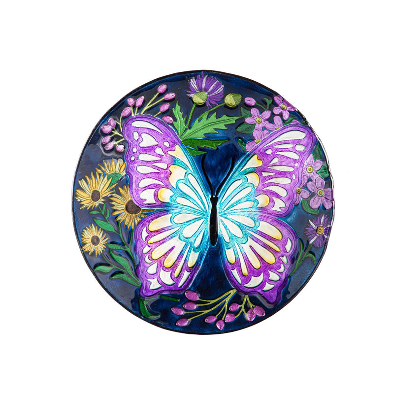 18" Hand Painted and Embossed Bird Bath, Butterfly Meadow, 18.11"x18.11"x1.57"inches