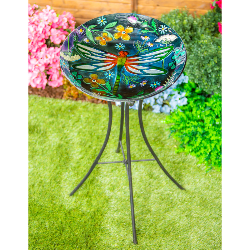 18" Hand Painted and Embossed Bird Bath, Dragonfly Meadow,2gb6970ecm