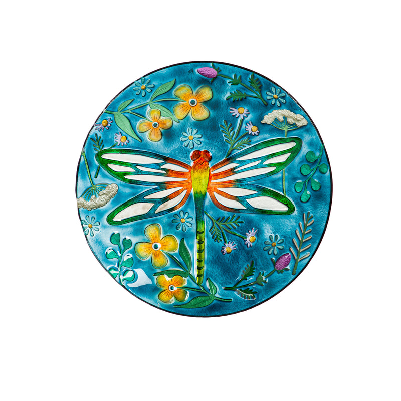 18" Hand Painted and Embossed Bird Bath, Dragonfly Meadow,2gb6970ecm